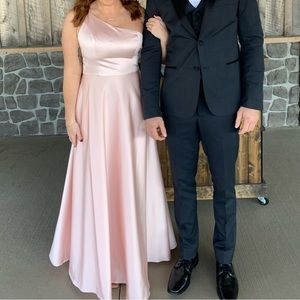 One Shoulder/Full Skirt Silk Bridesmaid Dress